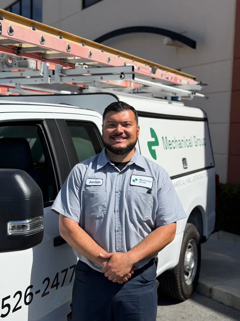 Jordan Conchola, Mechanical Group technician in NorCal, standing in front of the new Ford F-250 service truck.Fleet